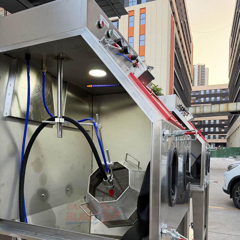 Vapor Blasting Machine Batch Sandblasting Of Small Parts: Automatic Tumble Basket Wet Sand Blasting Cabinet