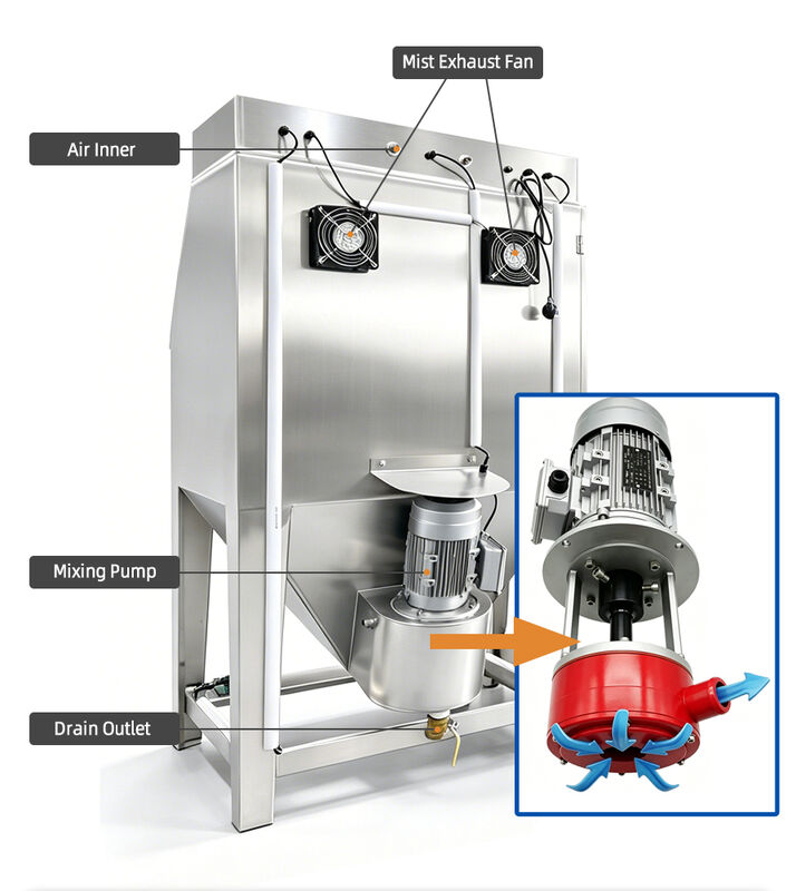 Wet Blasting Cabinet with 100% Dust-Free Design Corrosion-Resistant Build and Adjustable Slurry Control for Precision Cleaning