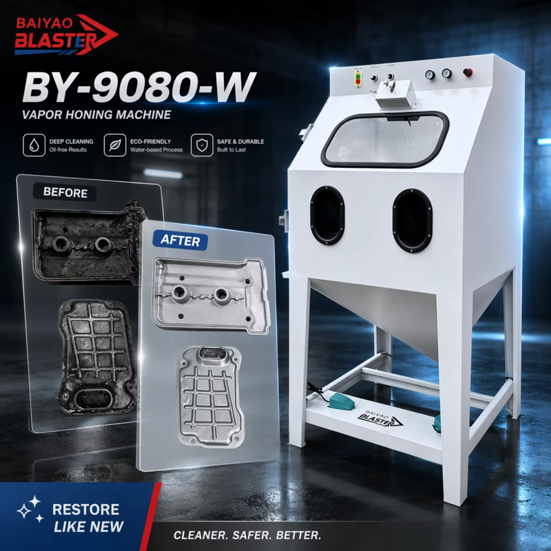 BY-9080-W Industrial Wet SandBlasting Cabinet with Oil Removal System, Liquid Honing Equipment, Heavy Duty Slurry Sandblaster
