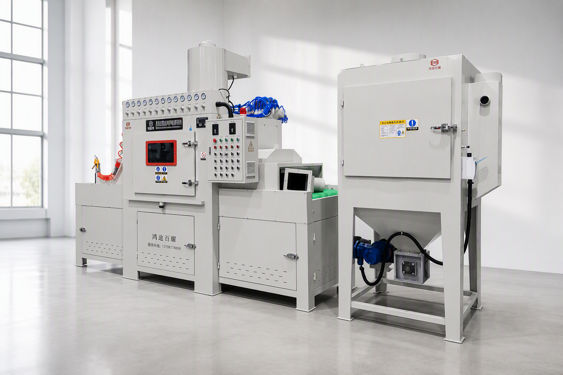 BAIYAOBLASTER 16 Guns Industrial Automatic Conveyor Sandblasting Machine With Dust Collector and Ash Discharge Safety Valve