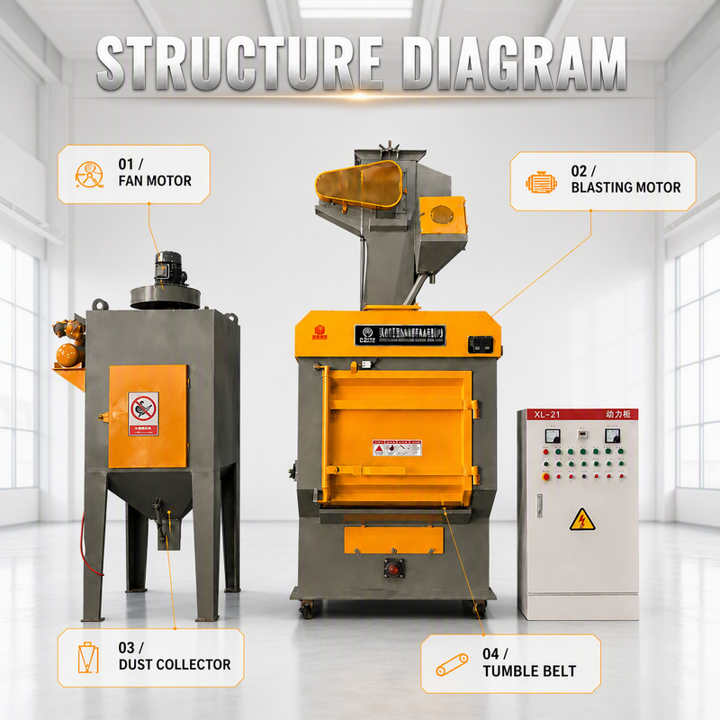 Professional 326 Tumble Belt Shot Blasting Machine for Batch Cleaning, Automated Abrasive Recycling System with Dust Collector