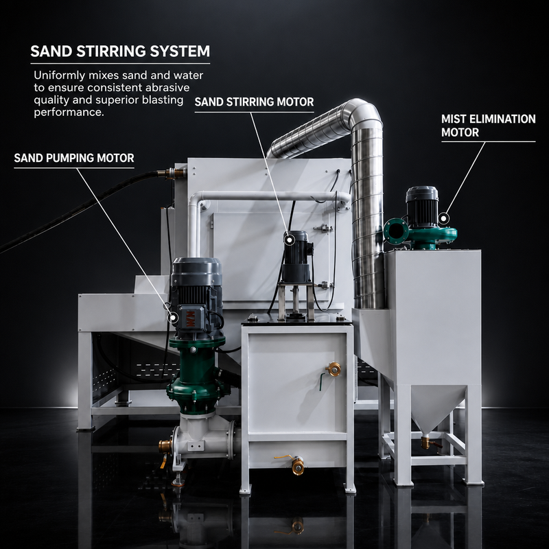 PLC Automatic Wet Sandblasting Machine Eco-friendly Vapor Honing Equipment for High Precision Metal Parts Cleaning SS304 Body