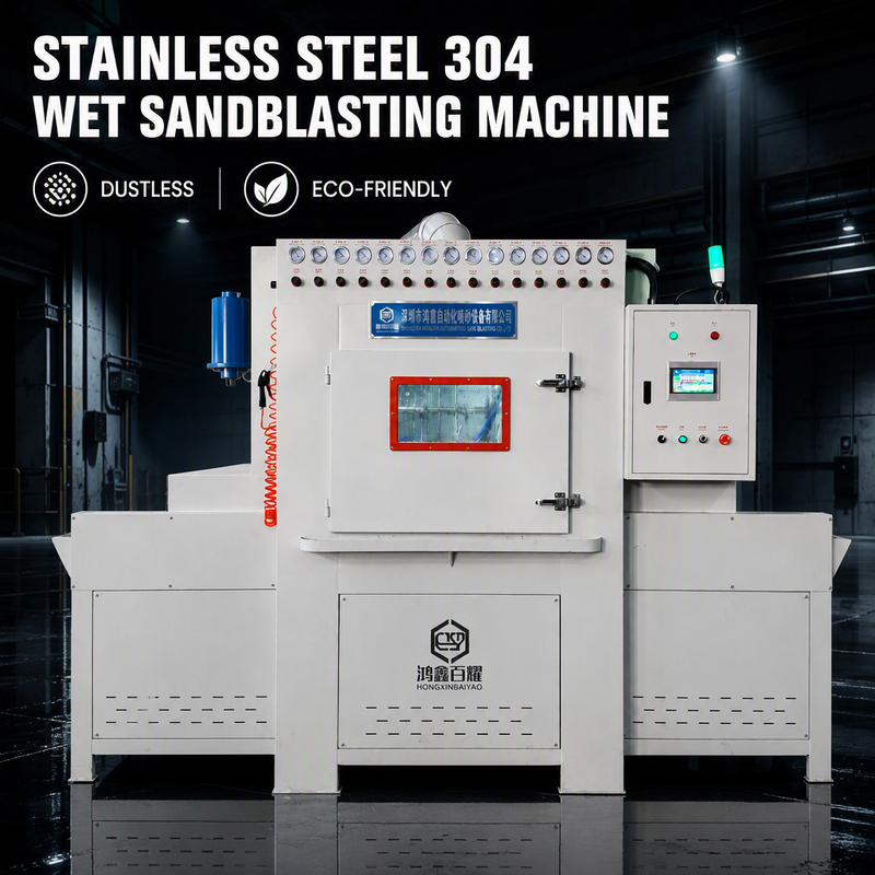 PLC Automatic Wet Sandblasting Machine Eco-friendly Vapor Honing Equipment for High Precision Metal Parts Cleaning SS304 Body