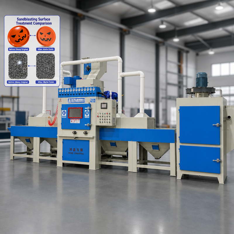 Hongxinbaiyao Automatic Conveyor Sandblaster | 1.5m Extended Inlet & PLC Control | 40-Station Industrial Surface Finishing System